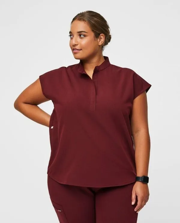Figs Womens Rafaela Oversized Scrub Top Technical Collection Wine Red Size XL - Image 2