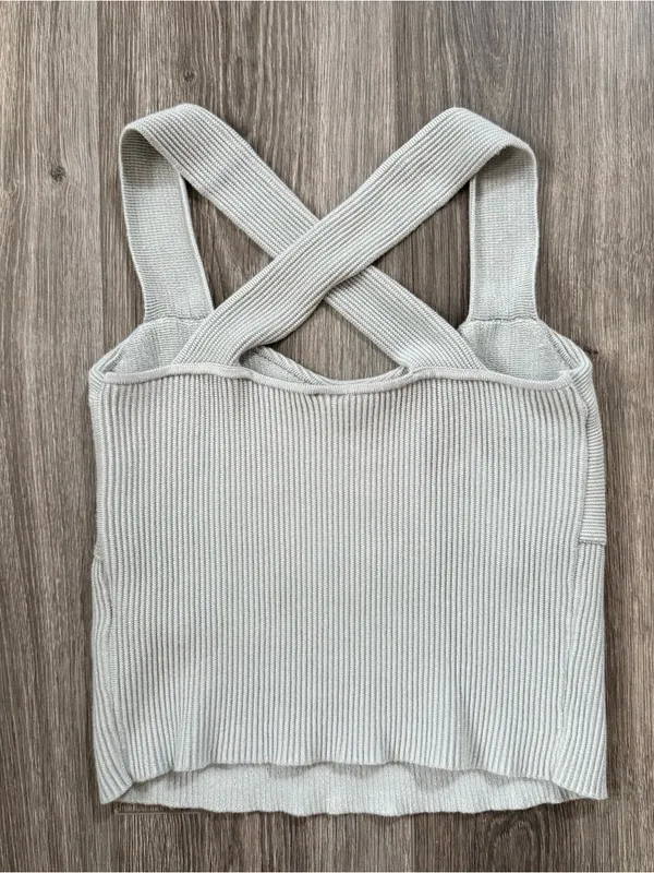 Abercrombie & Fitch Light Grey Ribbed Knit Cropped Tank Top Size Medium - Image 2