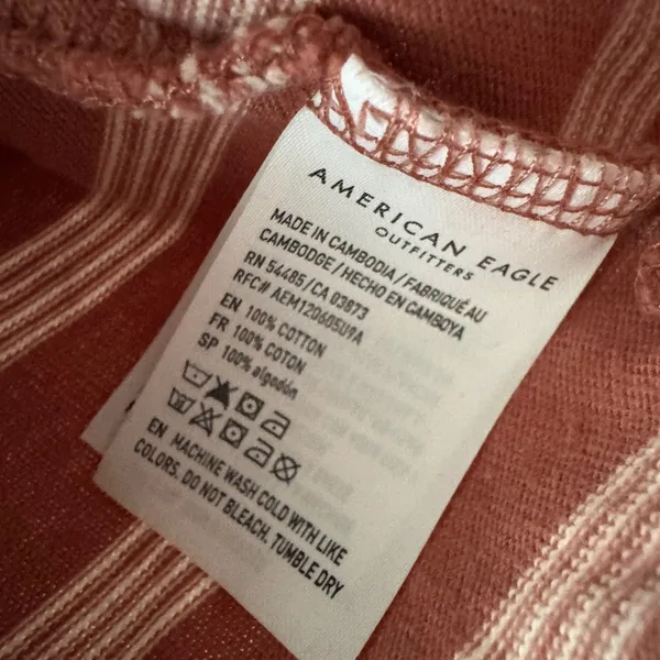 American Eagle Salmon‎ Pink and White Striped Cropped Polo Shirt - Image 6