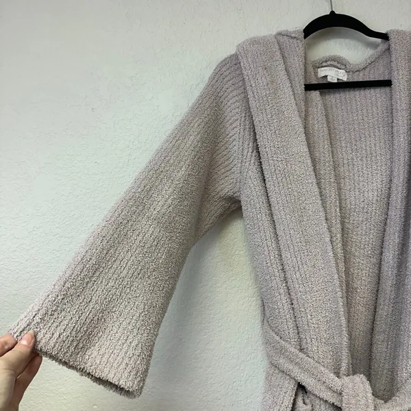 Barefoot Dreams CozyChic Ribbed Hooded Robe Gray Size 2 - Image 3