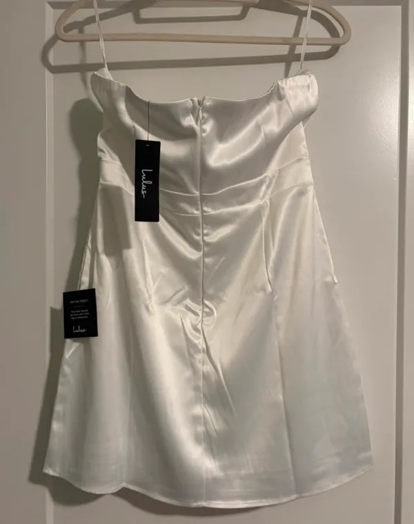 Lulus Adorable Chicness White Satin Strapless Bow Mini Dress - Image 6