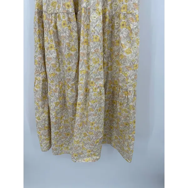 Aakaa Floral Midi Dress M Yellow Deep V Tie Front Tiered Boho Sundress - Image 5