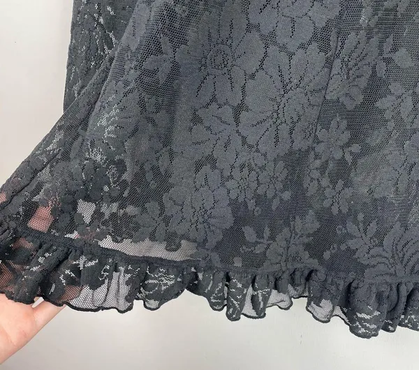 Victoria’s Secret Black Floral Lace Slip Dress Medium Ruffle Hem Sexy Lingerie - Image 7