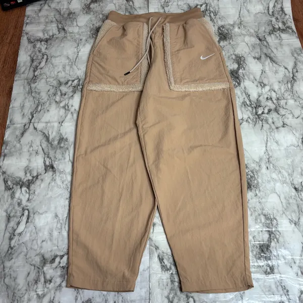Nike Sherpa Teddy Beige tan Track pants size small pull on casual - Image 6