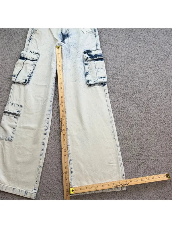 Forever 21 Premium Denim Cargo Jeans 25 Women Light Relaxed Fit Baggy Wide Y2K - Image 4