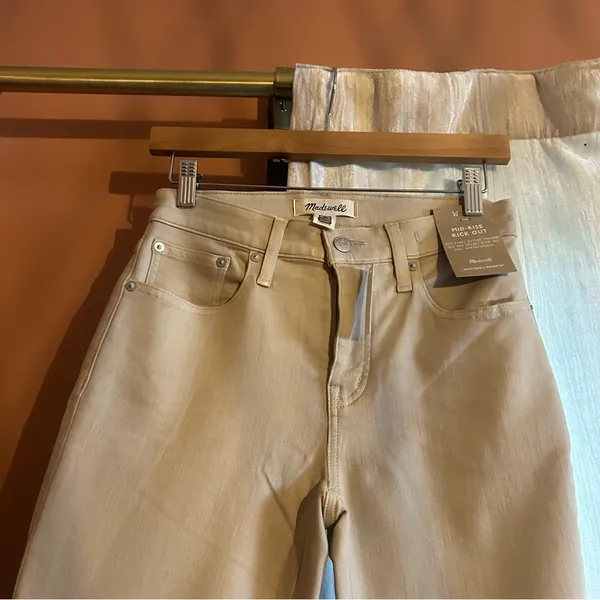 Madewell Kick Out‎ Crop Jeans Cali Flare Coated Pants Dune Tan Beige NWT Size 25 - Image 4