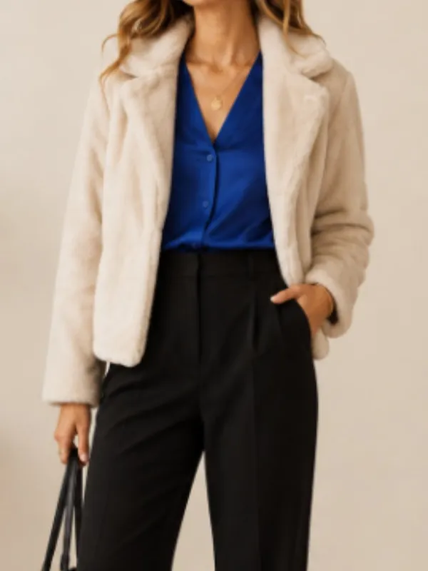 NWT Silent New York Faux Fur Jacket Size Medium Open Front Light Cream Cozy Chic - Image 3