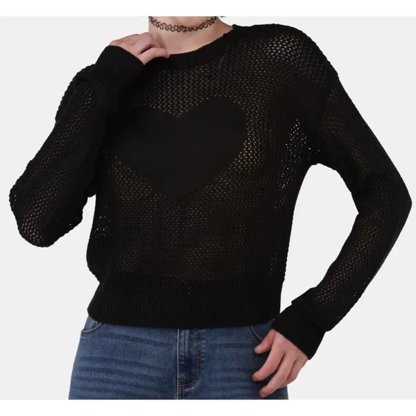 No Boundaries Womens Sweater Size S Black Soot Heart Mesh Open Knit Gothcore - Image 2