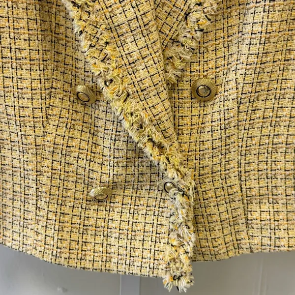 Zara Tweed Fringe‎ Double Breasted Classic Blazer Checkered Medium 2460/137/330 - Image 5