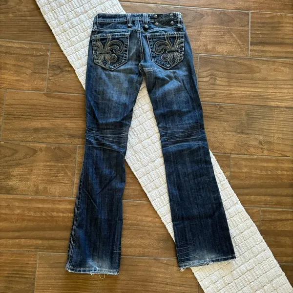 Miss Me‎ Bootcut Jeans Size 26 Midnight Fleur De Lis JP4369 Low Rise Dark Wash - Image 2