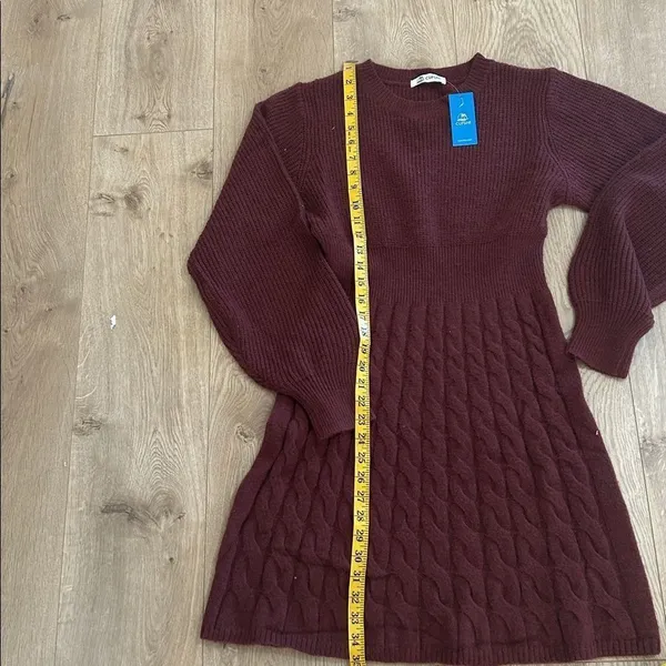 Cupshe Morning Brew Brown Mini Sweater Dress, Size Large, NWT - Image 10