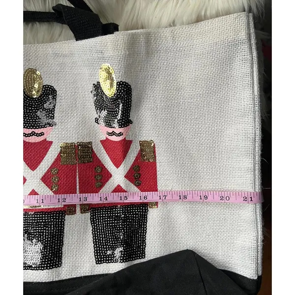 Canvas Tote Bag with Sequin Nutcracker Soldier Design White - Image 5