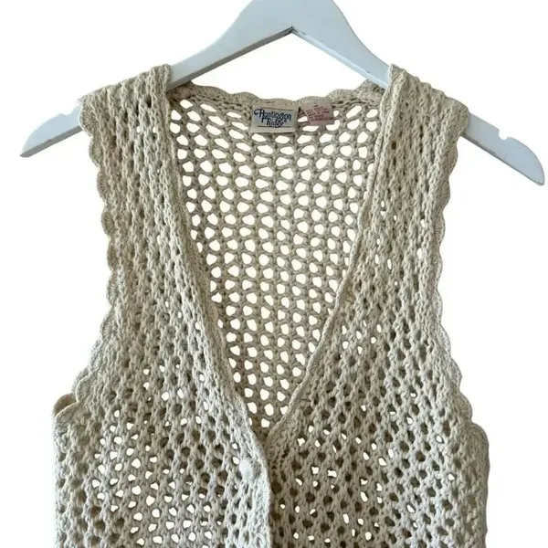 Huntington Ridge Ramie Cotton Cream Botton Boho Festival Crochet Vest M # 2244 - Image 2