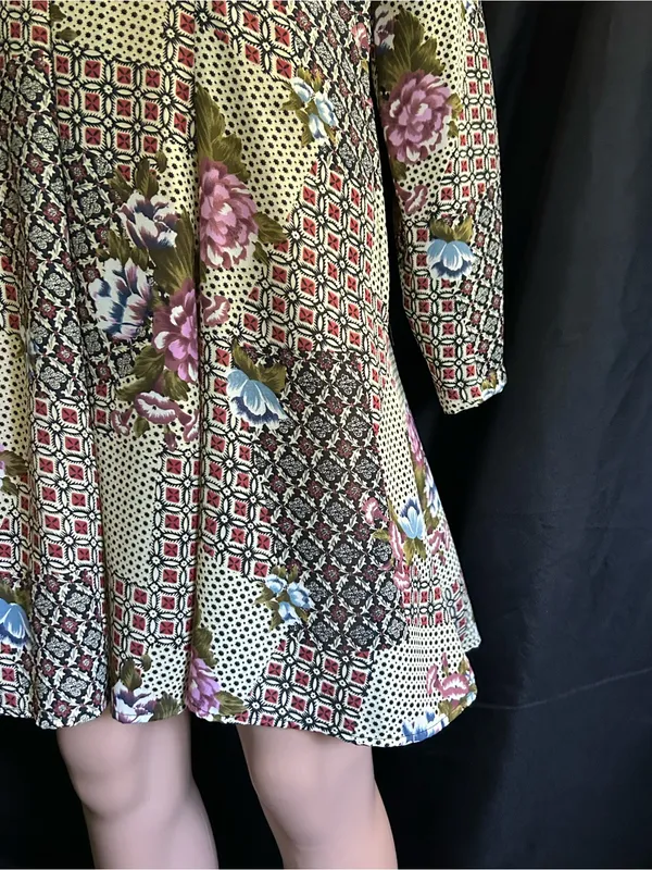 Necessary Objects Vintage Olive Patchwork Floral Midi Dress SM NWT - Image 4