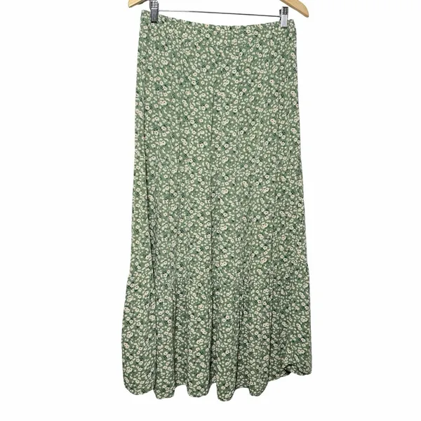 American Eagle Women's L Green Ditsy Floral Tiered Maxi Skirt Cottagecore Boho - Image 3
