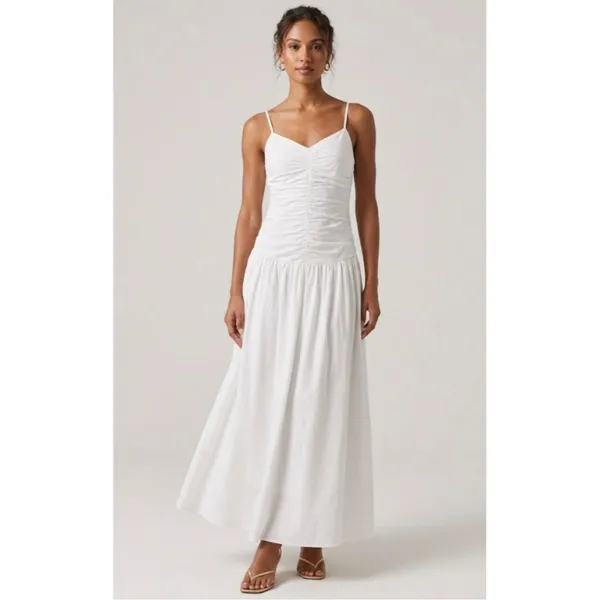 New O.P.T Soraya Ruching Drop Waist Romantic Honeymoon Bridal Resort Maxi Dress - Image 8