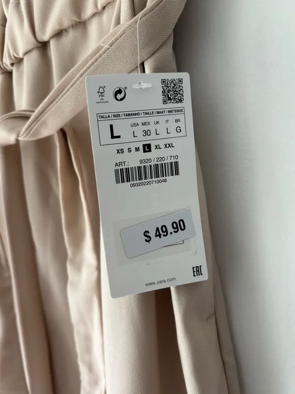Zara Basic Tan Beige Paperbag Waist Wide-leg Trouser Pants Business Professional - Image 5
