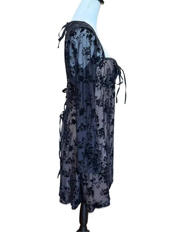 SHEIN Velvet Mini Dress Size XL Black Whimsigoth Fairy Grunge Dark Romantic Goth - Image 3