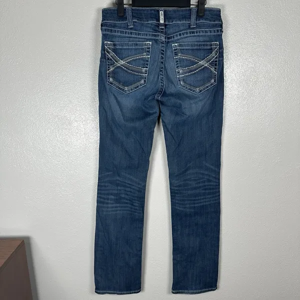 Ariat Real Mid Rise Straight Leg Dresden Jeans Womens 30Long Blue Med Wash Denim - Image 3