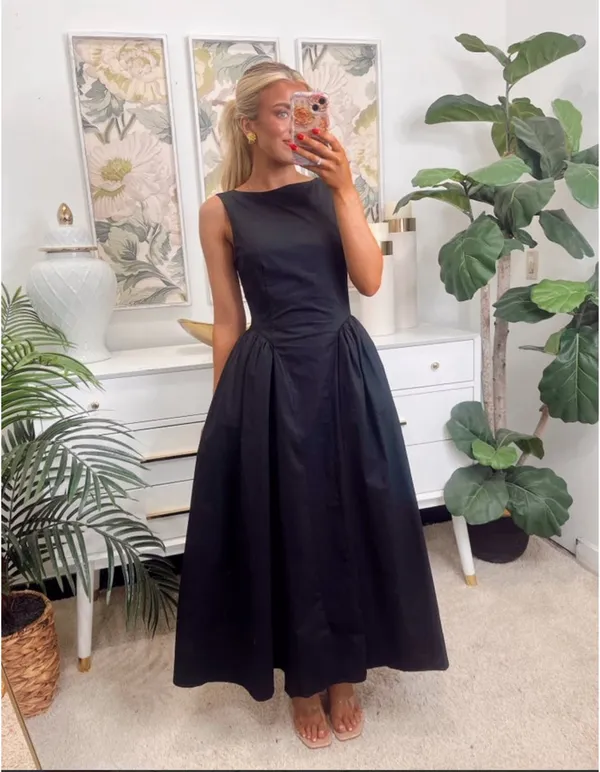 Black poplin sleeveless midi dress - Image 2