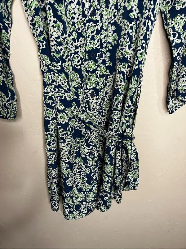 Maeve by Anthropologie Blue Green‎ Floral Button Front Tie Waist Dress - Image 4
