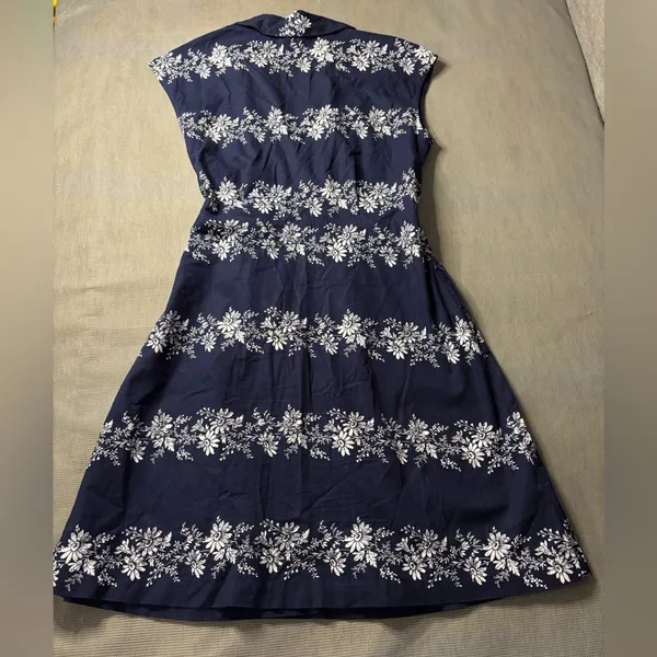 Tommy Hilfiger Women's Size M Navy Floral 100% Cotton Wrap Dress Midi Sleeveless - Image 13