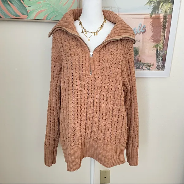 Aerie Cable Car Quarter Zip Chenille Knit Sweater Size Small - Image 4