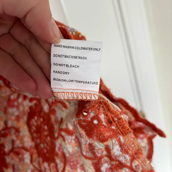 Solitaire Orange Tangerine Floral Eyelet Blouse Size Large - Image 6