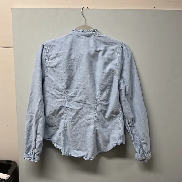 H&M Ruffle Collar Button Down Shirt Womens Small Light Blue Cotton‎ Puff Sleeve - Image 3