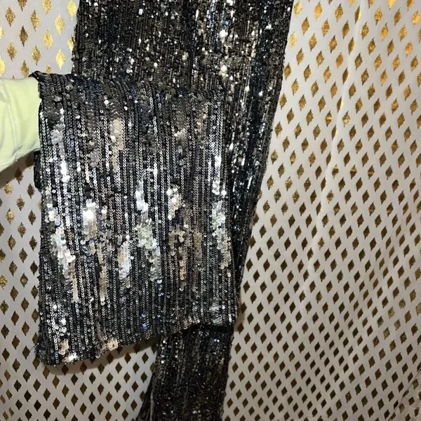 Disco pants full sequin pants silver mirror sequined bootcut flared dress pants - Image 3
