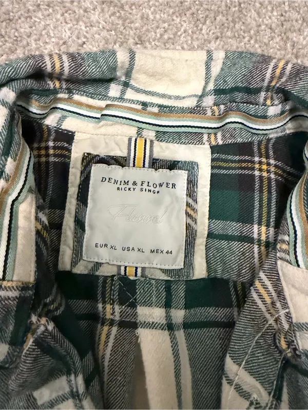 Denim & Flower Classic Green Plaid Women’s Flannel Shirt - Image 3