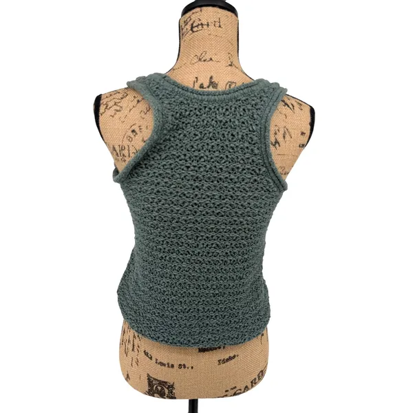 Aerie Chunky Open Knit Crochet Tank Top‎ Green Scoop Neck Small Folklore Indie - Image 6