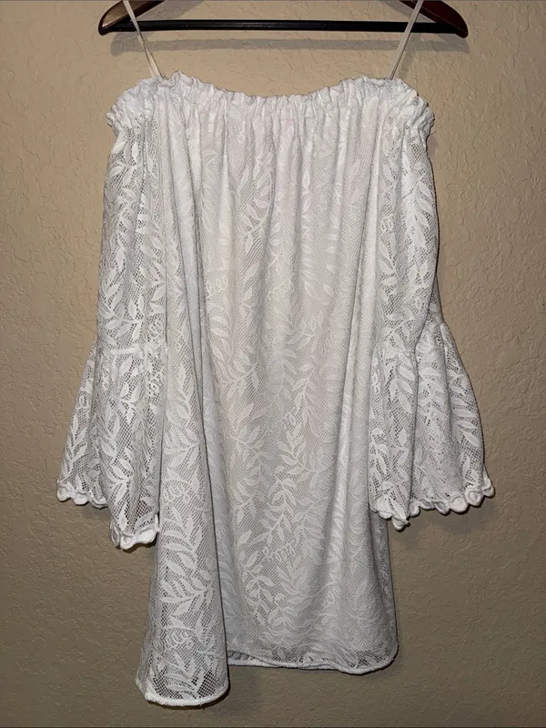 Lilly Pulitzer White Lace Off-Shoulder Tunic Dress stretchy size medium - Image 4
