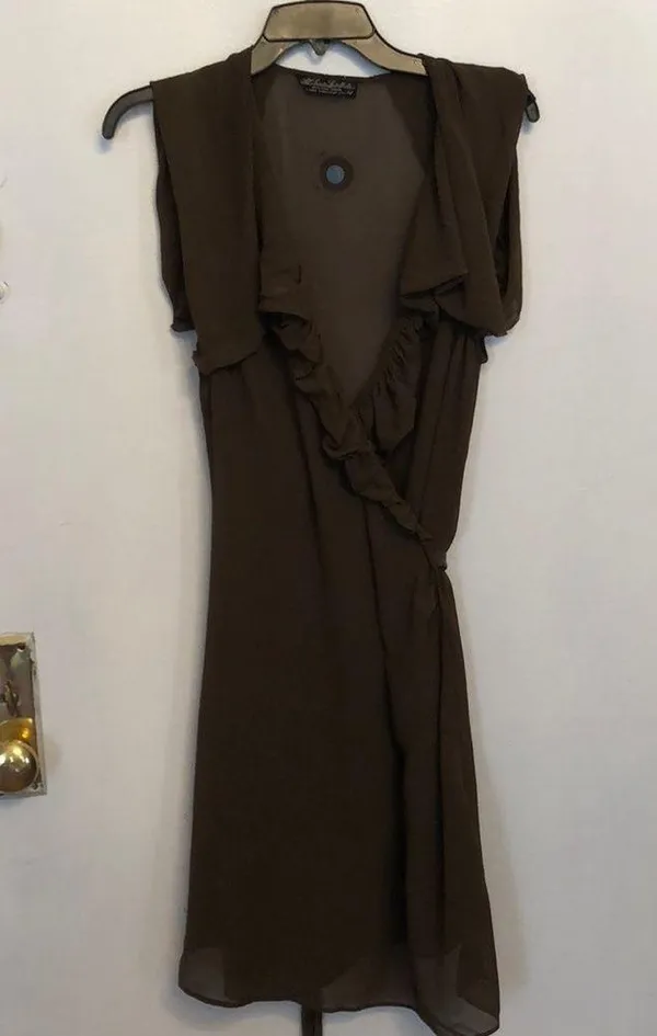 AllSaints Spitalfields olive silk crepe wrap dress - Image 5