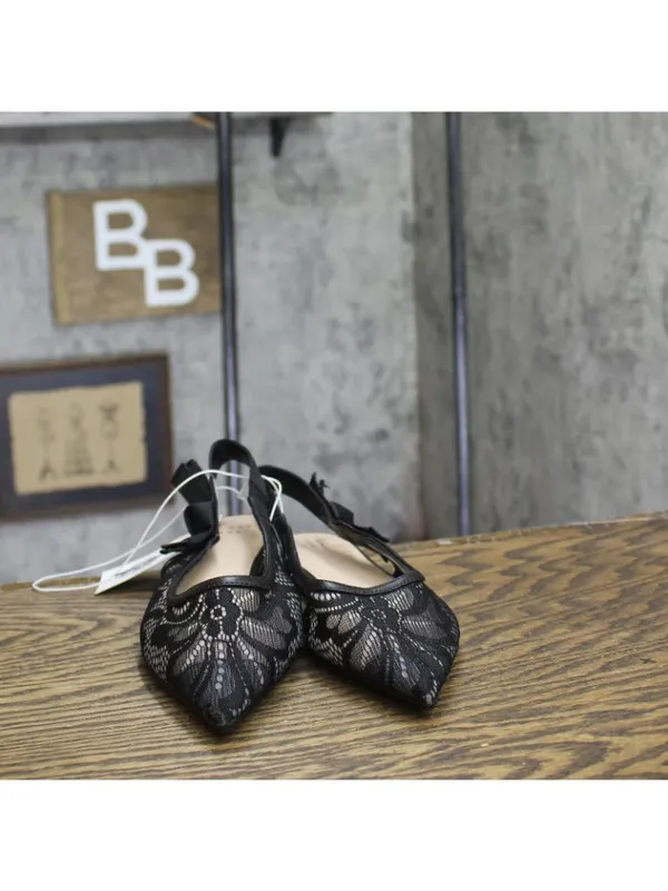 NWT A New Day London Lace Slingback Bow Flats 94303522 Black 6.5M - Image 4