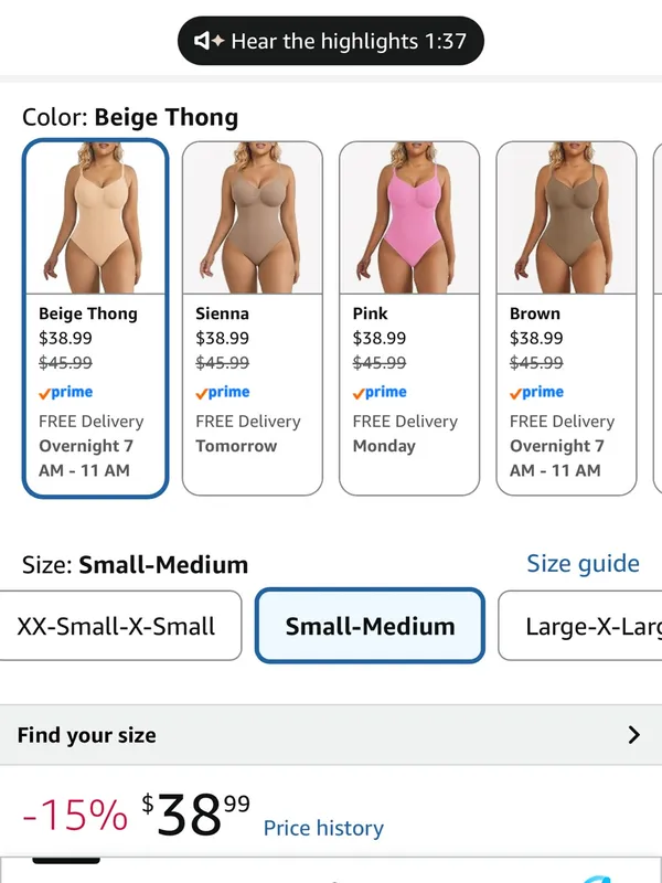 SHAPERX Tummy Control Shapewear Thong Bodysuit Seamless size small-medium - Image 14