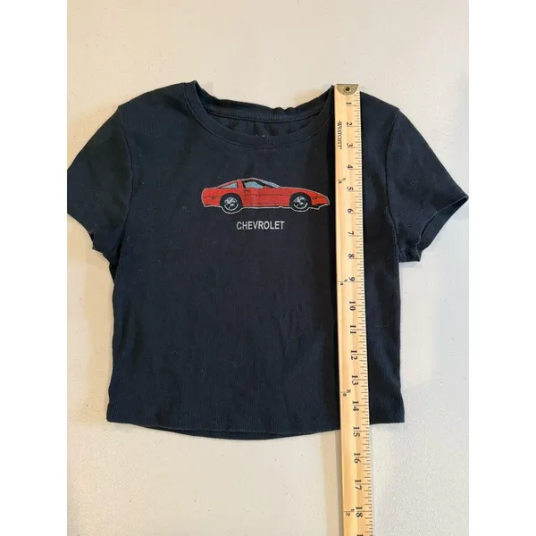 Chevrolet x Aeropostale Crop Top Medium Y2K Ribbed Cotton Sports Car Euro Summer - Image 4