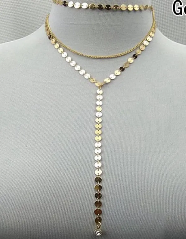 Y-Drop Choker Layer Necklace Gold Dainty - Image 4