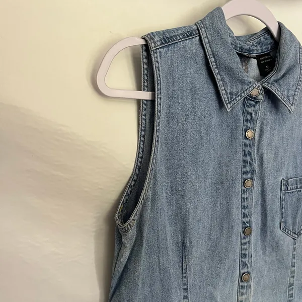 Vintage Y2K NY Jeans Denim Snap Mini Dress Sz 12 Preppy Western Sleeveless 90s - Image 6