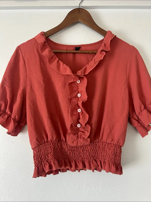 Lioness Coral Ruffle Front Peasant Top - Image 4