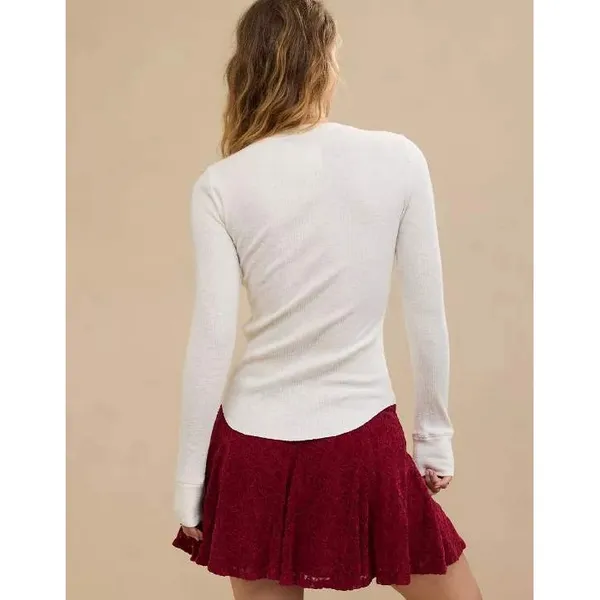Aerie Cream Essential Crewneck Layering T-Shirt Ribbed‎ XL - Image 2