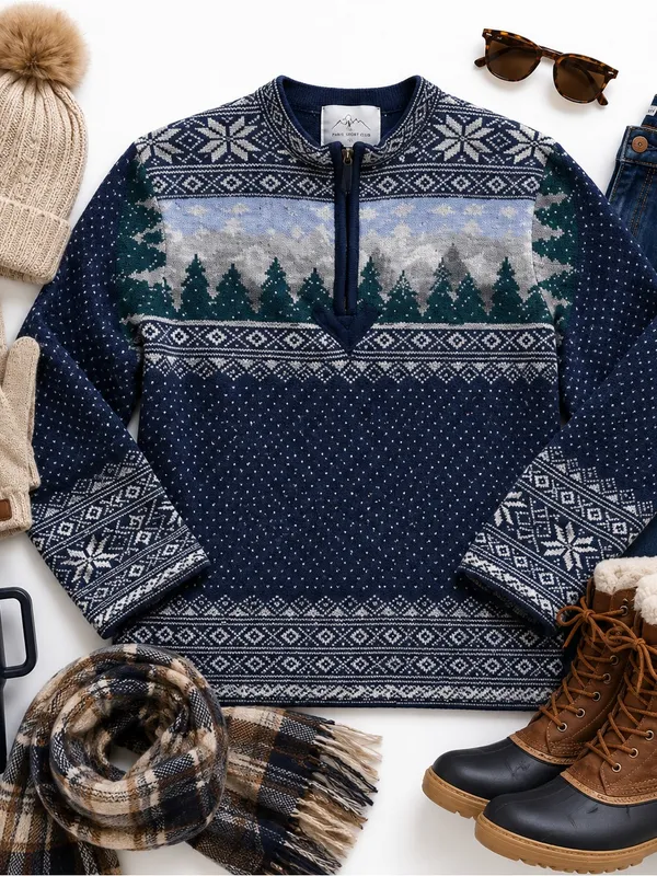 Paris Sport Club Shetland Wool Fair Isle Quarter Zip Sweater Small Nordic Knit - Image 11