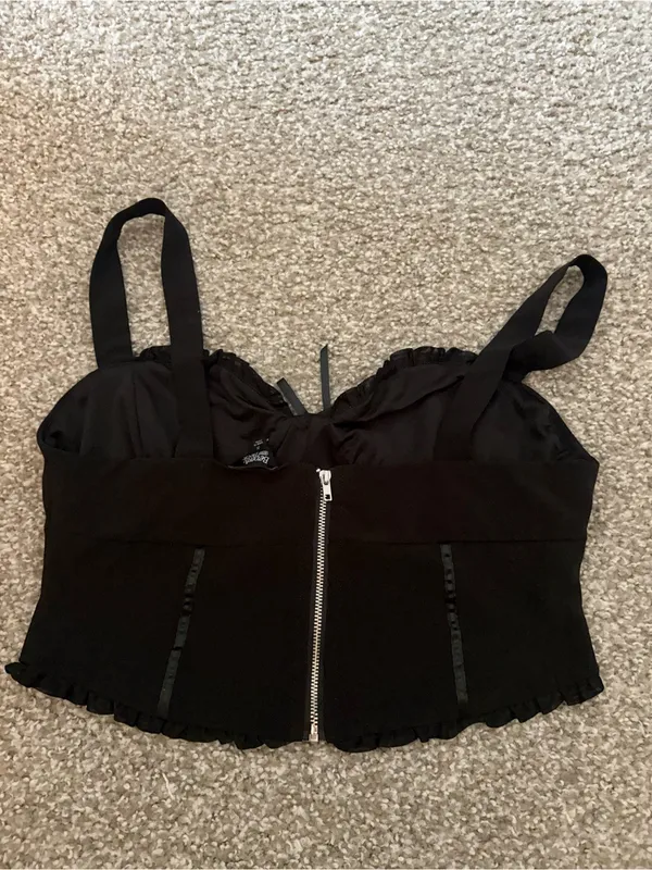 PacSun Black Ruffle Trim Crop Top - Image 2