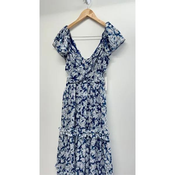 Aqua Dress Womens Size XS Formal Gown Maxi Tiered Blue White Metallic NWT‎ - Image 7