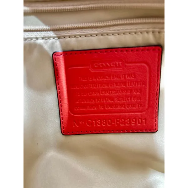 Women's Coach Orange red Leather Crossbody Bag One Size with Navy Blue Charm - Image 3