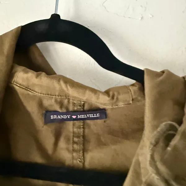 Brandy Melville Womens Olive Green Utility Jacket Hooded Cropped‎ Military Coat - Image 4