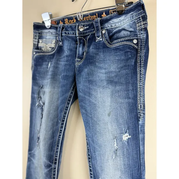 Rock Revival Jeans Womens 27 Effie Boot Cut Low Rise Rhinestone Flap Pockets - Image 6