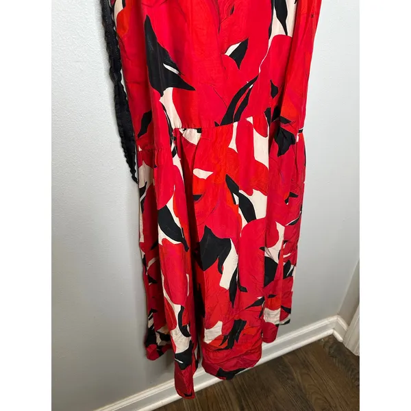 AMUR Black Red Slena Tie Back Floral Print Side Cut-Outs Square Neck Dress sz 8 - Image 6