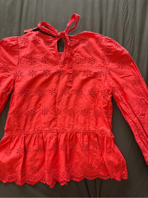 Madewell Red Eyelet Peplum Blouse - Image 7