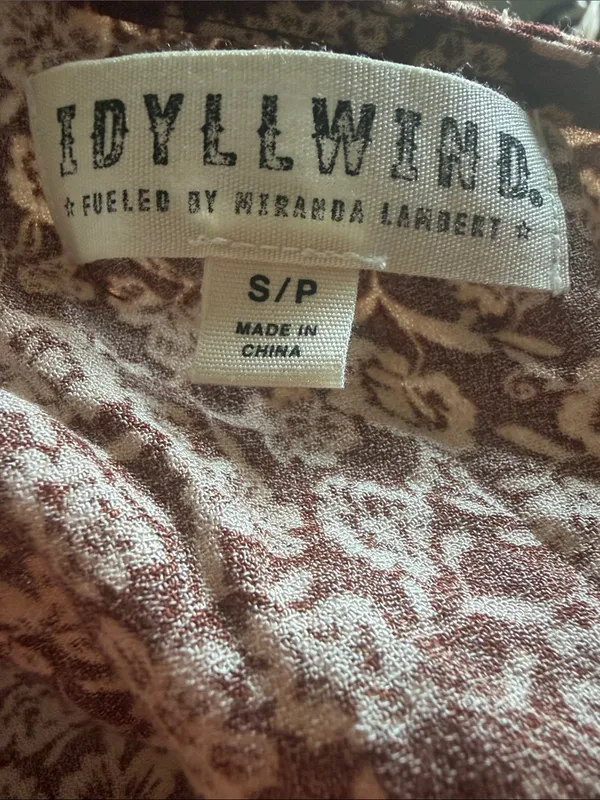 IDYLLWIND BY MIRANDA LAMBERT Brown Tan Floral Print Ruched Long Sleeve Top S - Image 6